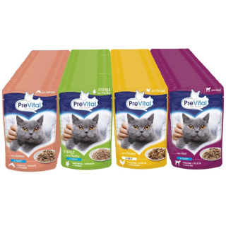 MIX KRMIVA MOKRÁ PRE MAČKY 4 PRÍCHUTI 96X100G PREVITAL